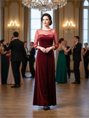 Cranberry Crushed Velvet Plus Size 3x Gown Dress‎ Formal Holiday Wedding